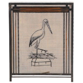 UNUSUAL FRENCH ART DECO IRON AND COPPER MARBLE TOP CONSOLE TABLE DEPICTING AN EGRET C 1940.