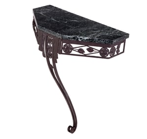 A FRENCH PAINTED IRON MARBLE TOP ART DECO CONSOLE TABLE C 1930.