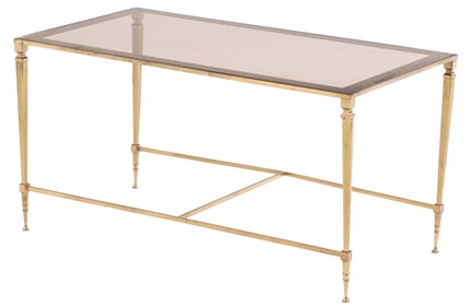 FRENCH BRASS AND SILVERED GLASS DIRECTOIRE STYLE COFFEE TABLE C 1950.