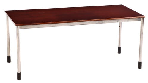 MAHOGANY AND STEEL TABLE C 1960.