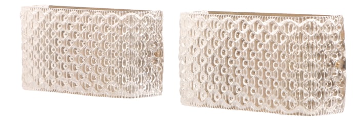 PAIR OF ITALIAN RIPPLE GLASS AND BRASS WALL SCONCES.