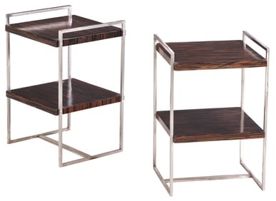PAIR OF IRON DRINK TABLES WITH MACASSAR EBONY