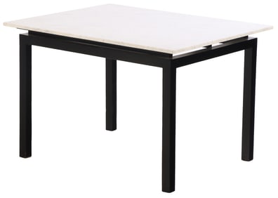 EBONIZED MARBLE TOP GAMES TABLE IN THE MANNER OF JAMES MONT C 1950.