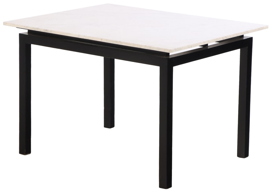 EBONIZED MARBLE TOP GAMES TABLE IN THE MANNER OF JAMES MONT C 1950. (1 of 6)