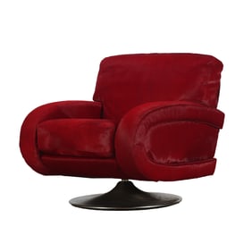 LARGE ITALIAN SWIVEL CHAIR UPHOLSTERED IN RED COWHIDE AND RESTING ON A CHROME BASE C 1960.