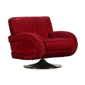 LARGE ITALIAN SWIVEL CHAIR UPHOLSTERED IN RED COWHIDE AND RESTING ON A CHROME BASE C 1960.