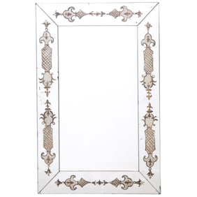 EGLOMISE DECORATED WALL HUNG MIRROR C 1950.