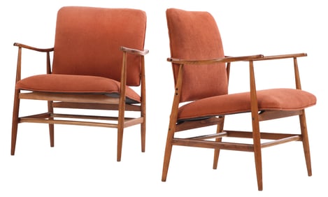 PAIR OPEN ARM CHAIRS WITH RECENT FABRIC C 1950.