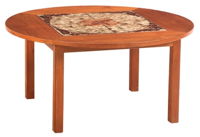 A DANISH TEAK AND TILE TOP COFFEE TABLE.