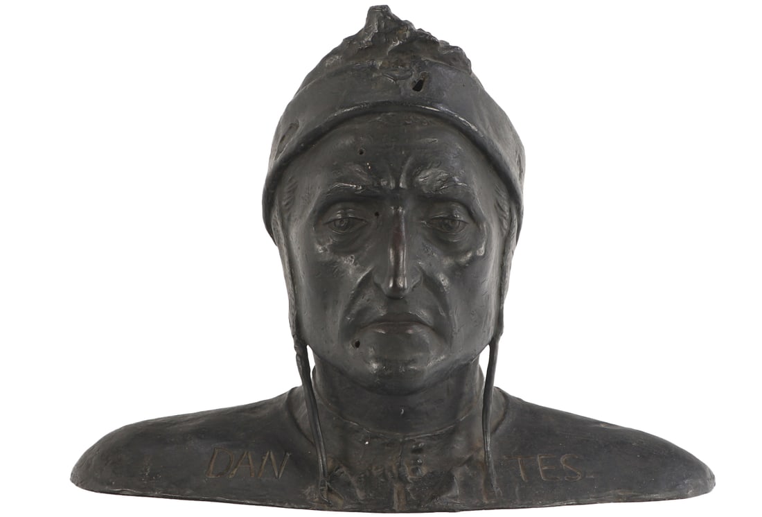 FONDERIA SOMMER BRONZE BUST OF DANTE, CAST BRONZE SIGNED SOMMER NAPOLI, ORIGINAL DARK PATINA, C 1900 (1 of 5)
