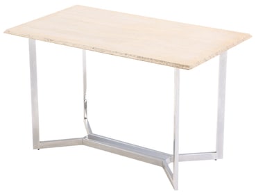 FRENCH CHROME TABLE HAVING A TRAVERTINE TOP C 1970.