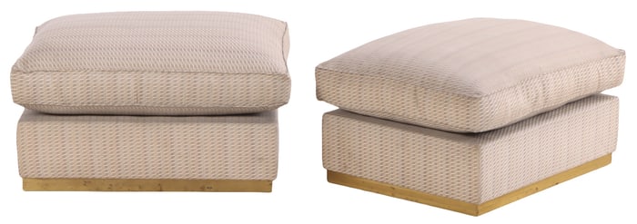 ONE OF TWO LARGE PAIR OF BRASS TRIMMED OTTOMANS C 1970.