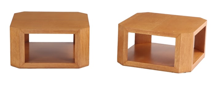 TWO TIERED BIRDSEYE MAPLE END TABLES C 1975.
