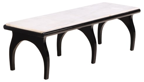 PAINTED WOOD AND MARBLE COFFEE TABLE IN THE MANNER OF GIBBINGS.