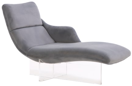 UPHOLSTERED CHAISE LOUNGE RESTING ON A LUCITE BASE ON THE MANNER OF KAGAN.