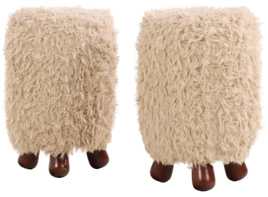 PAIR OF "POLAR BEAR" STOOLS IN FAUX SHEEP SKIN.