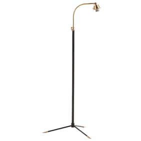 ONE OF TWO PAINTED IRON AND BRASS ADJUSTABLE FLOOR LAMPS C 1950.