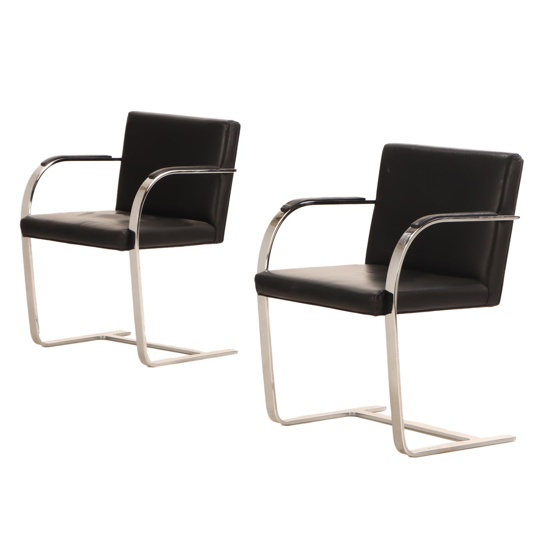 PAIR BRNO STYLE ARM CHAIRS WITH LEATHER UPHOLSTERY, C 1975. UNMARKED. (1 of 6)