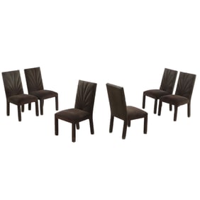 SIX FULLY UPHOLSTERED CHANNEL BACK DINING CHAIRS C 1985.