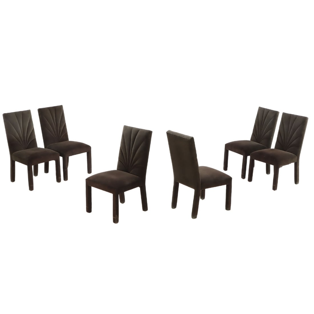 SIX FULLY UPHOLSTERED CHANNEL BACK DINING CHAIRS C 1985. (1 of 6)