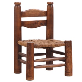 SMALL AND SUBSTANTIAL WOOD AND CORD SIDE CHAIR IN THE MANNER OF CHARLES DUDOUYT C 1945.
