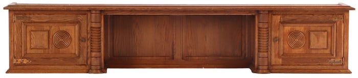 A FRENCH OAK WALL HUNG CABINET OR KING SIZE HEADBOARD IN THE MANNER OF CHARLES DUDOUYT C 1940.