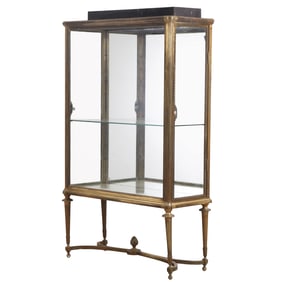 ONE OF TWO QUALITY BRONZE AND GLASS FRENCH TWO DOOR VITRINES HAVING FLUTED LEGS AND PINEAPPLE
