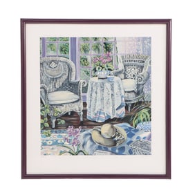 SUSAN RIOS (AMERICAN B. 1950) "SUNDAY MORNING" SERIGRAPH, SIGNED AND NUMBERED 140/295 C. 1982