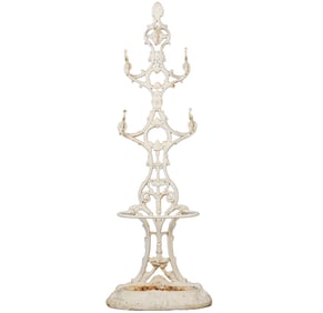 ROCOCCO STYLE CAST IRON HALL STAND WITH HAT HOOKS.