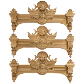 THREE BOLD RENAISSANCE REVIVAL STYLE VICTORIAN WINDOW  VALANCES C 1875.