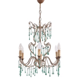ITALIAN SIX ARM BEADED IRON CHANDELIER C 1950.
