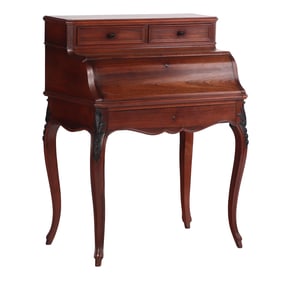 ROSEWOOD LADIES SLANT LID WRITING DESK WITH BIRDSEYE MAPLE INTERIOR C 1890.