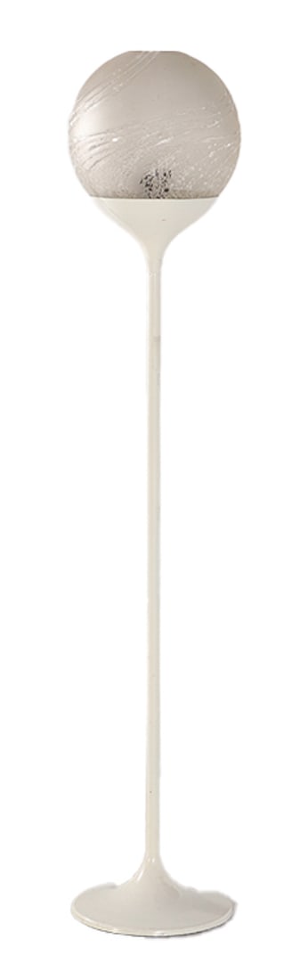 ENAMELED IRON AND TEXTURED GLASS FLOOR LAMP C 1960. (1 of 5)