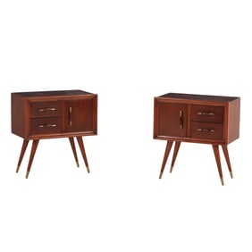 PAIR WALNUT NIGHT STANDS C 1950 IN THE MANNER OF GIO PONTI.
