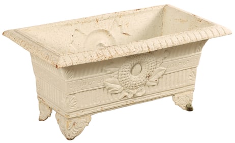 RECTANGULAR CAST IRON FOOTED TERRACE URN.