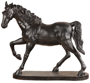 49" PAINTED CAST IRON GARDEN SCULPTURE OF A HORSE.