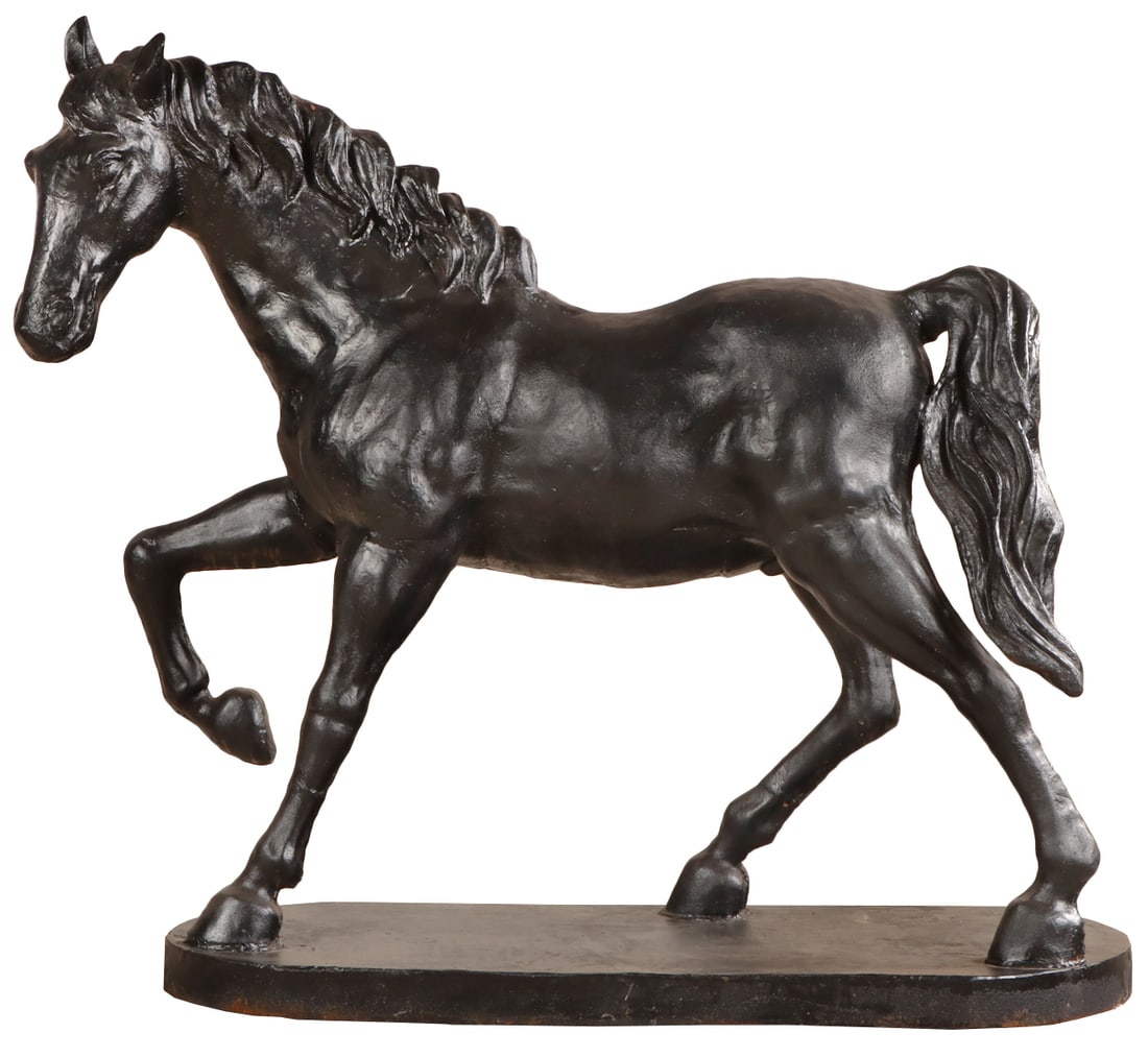 49" PAINTED CAST IRON GARDEN SCULPTURE OF A HORSE. (1 of 5)
