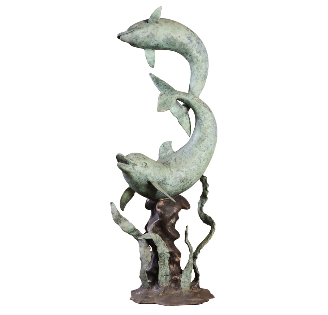 52" BRONZE FOUNTAIN HAVING TWO DOLPHINS. (1 of 6)