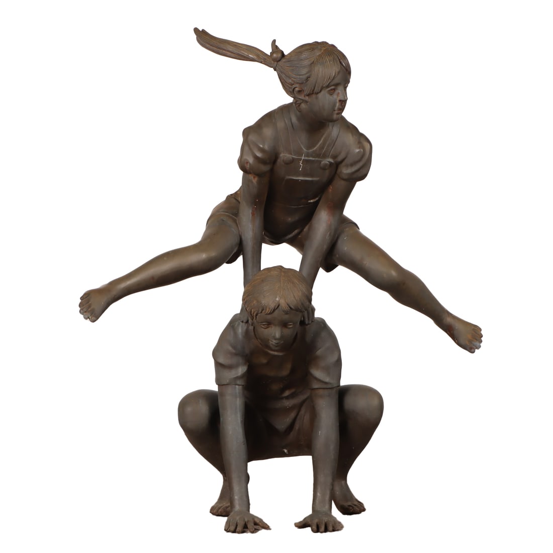 45" BRONZE SCULPTURE DEPICTING CHILDREN PLAYING LEAP FROG. (1 of 4)