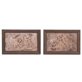 A PAIR OF FRAMED NEOCLASSICAL STYLE TERRACOTTA FRIEZES AFTER EDME BOUCHARDON (FRENCH, 1698