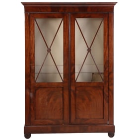 MAHOGANY CHARLES X TWO DOOR BOOKCASE HAVING SIX ADJUSTABLE SHELVES C 1840. DISMANTLES.