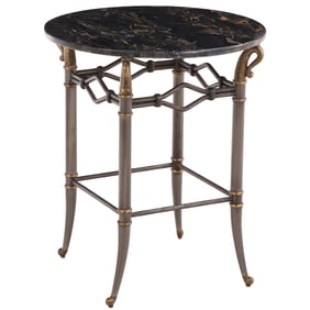 A BRASS AND STEEL OCCASIONAL TABLE HAVING A BLACK MARBLE TOP CIRCA 1960.