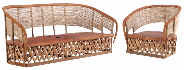 MEXICAN LEATHER SOFA AND MATCHING CHAIR,