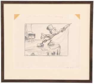 ORIGINAL WALT DISNEY'S PINOCCHIO STORYBOARD DRAWING DEPICTING JIMINY CRICKET SAYING "THINK OF