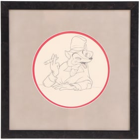 ORIGINAL WALT DISNEY'S PINOCCHIO PRODUCTION DRAWING OF J. WORTHINGTON FOULFELLOW, BLACK AND