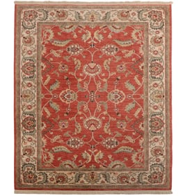 A KARASTAN ASHARA AGRA WOOL RUG IN RED 5'9"X9'