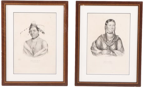 TWO MCKENNEY & HALL LITHOGRAPH PORTRAITS OF A MENOMINEE LEADER AND AN OTOE WOMAN C. 19TH