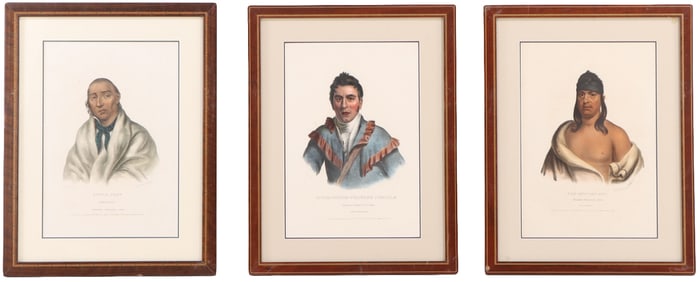 THREE MCKENNEY & HALL HAND-COLORED LITHOGRAPH PORTRAITS OF A DAKOTA, MUSQUAKE, AND SAUK CHIEFS