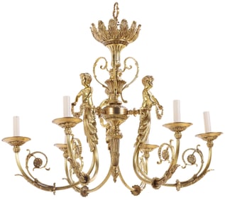 FIGURAL FRENCH  BRONZE CHANDELIER HAVING SIX ARMS.