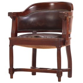 UPHOLSTERED MAHOGANY DESK CHAIR CIRCA 1910